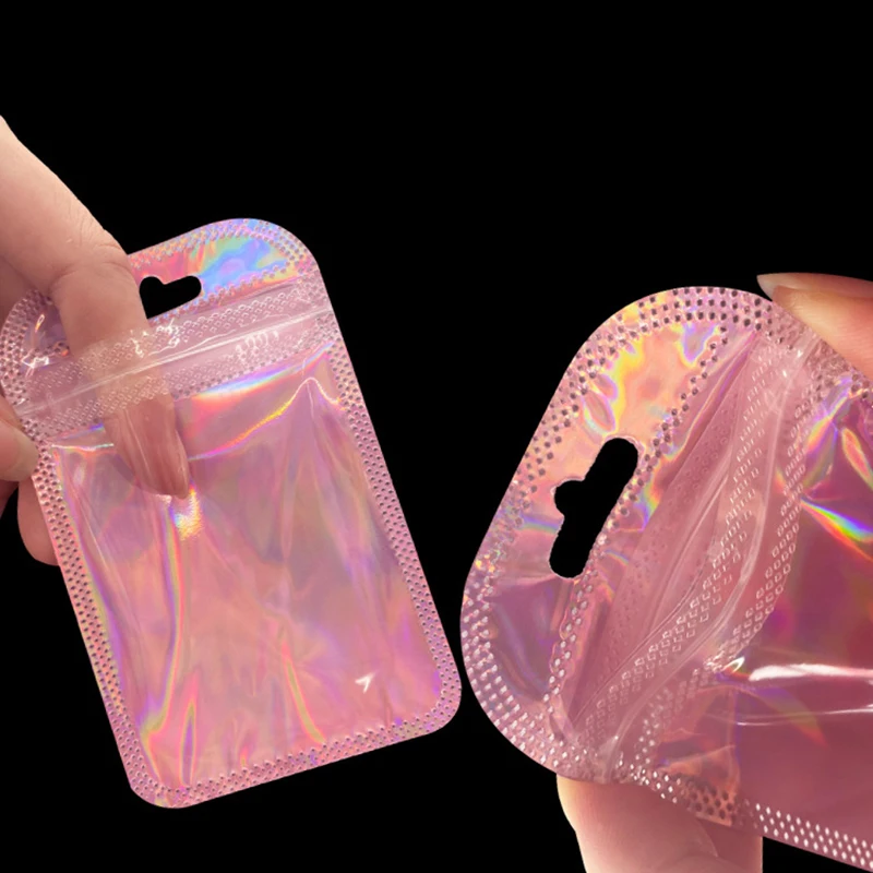 Sealing 50pcs Iridescent Self Bags Colorful Laser Iridescent Resealable smile