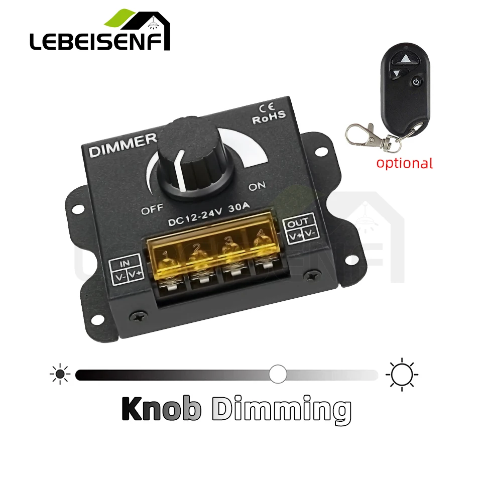 LED Knob Dimmer Switch DC V A High Power Voltage Regulator Keys RF Remote Control for Single Color Strip Light Dimming