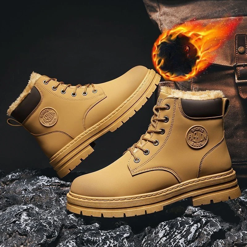 Winter new Men's Leather Boots Thickened Warm Work Boots Thick-soled 2025 Men's Ankle Boots 2024 High Top Snow Boots New Botas De Hombre