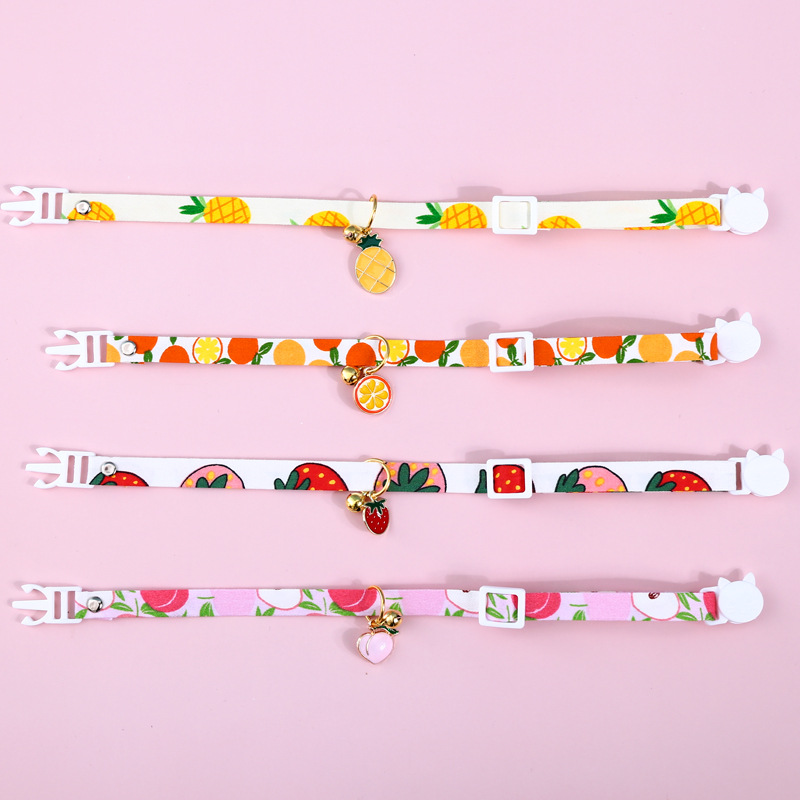 Adjustable Cat Collar with Fruit Pendant Accessories and Bells Anti-lost, Cute Fruit Print Accessory Necklace for Puppy and Cats