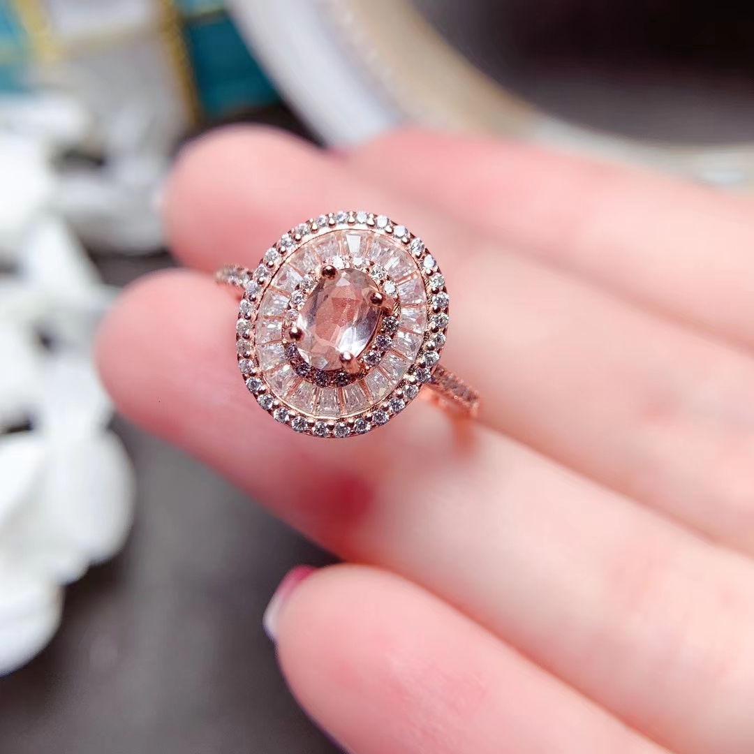 for Engagement 100% Natural Pink Beryl Ring Sier Real Morganite Jewelry