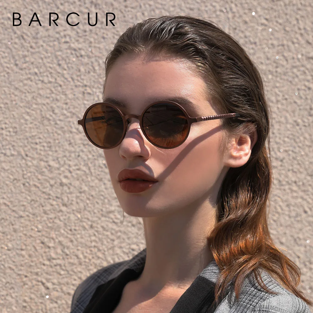 BARCUR Design Polarized Round Sunglasses For Men Hot Black Goggle Male Ultralight Retro Vintage Sun Glasses Women UV400 Eyewear