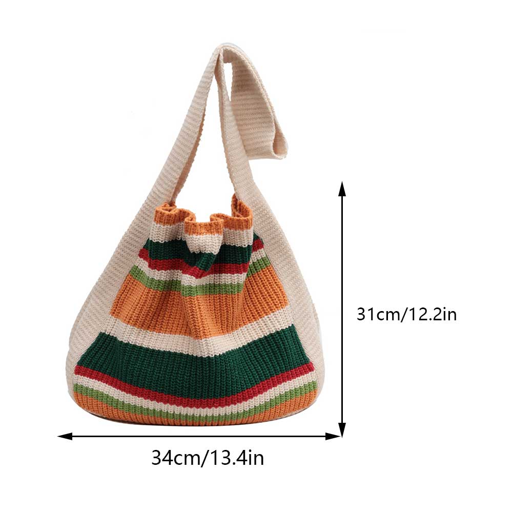 Women Crocheted Shoulder Purse Large Capacity Aesthetics Sling Bag Contrast Color Cute Tote Handags Woven Bag for Female Girls