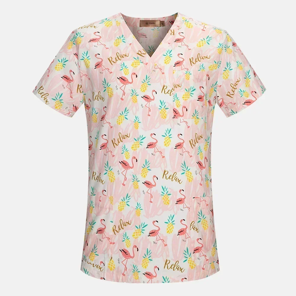 Nurse Uniforms 2025 Women Print Short Sleeve V-neck Scrubs Working Medical Blouse Overalls Uniforms Medical Nursing Spa new Pet Dentistry