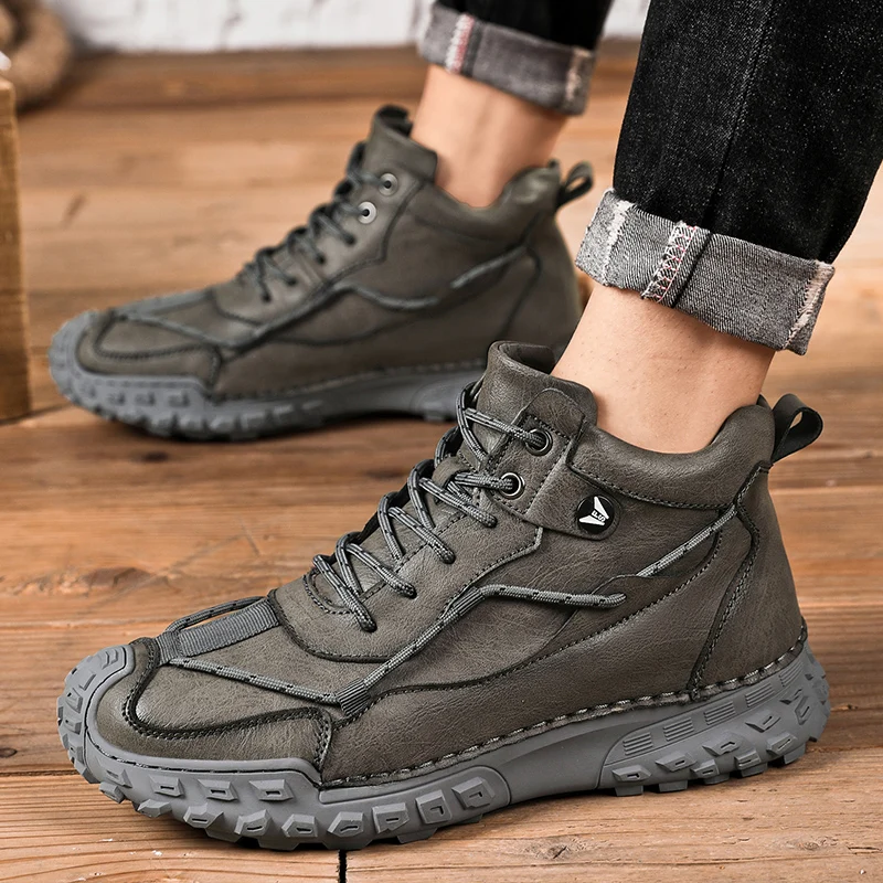 Winter Men Ankle Boots new with Fur Handmade Leather Snow Boots Designer Keep Warm Boots 2025 High Quality Work Boots Outdoor Sneakers