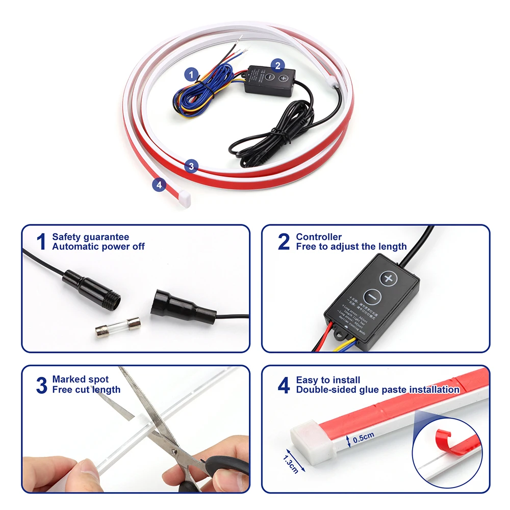 LED Car Hood Strip Dynamic With Start Scan Cuttable Ambient Turn Signal Lamp Decorative Auto Daytime Running Light DRL 12V