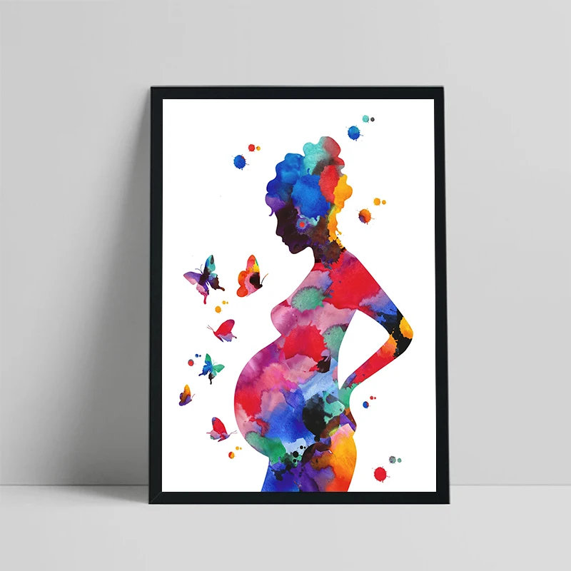 Mother&Child Canvas Painting Medical Print Pregnant Woman Fetal Watercolor Posters Gynecology Obstetrics Wall Art Room Decor