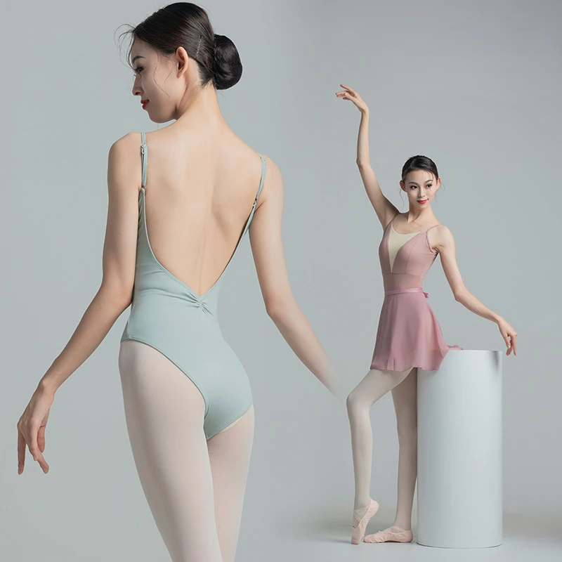 Elegant High Cross Ballet Gymnastics Leotards With U-shaped Open Back Mesh Fishtail Spliced Collar Swan Dance Stage Performance