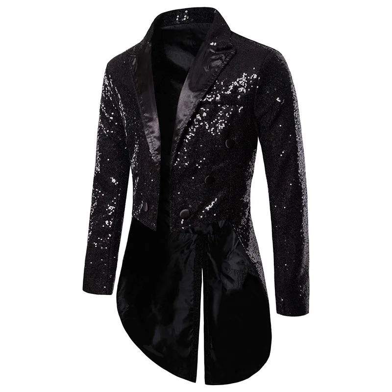 Happyjeffery Long Shiny Tuxedo Suit Blazer Jackets Men Sequins Party Dance new Bling Coats Wedding Mens Gentleman Stage 2025 Suits B08