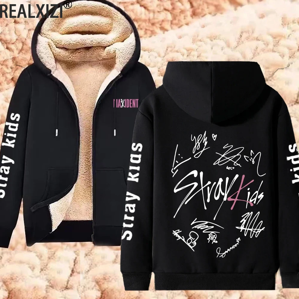 Winter Stray Kids Hooded Zip-up Jacket Woman Hood Zipup Korean Style Clothing new Kpop Sweatshirts 2025 Warm Streetwear Y2k Sweatshirt