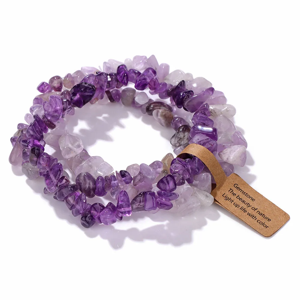 3pcs Natural Stone Bracelets Pink Quartzs Citrines Amethysts Turquois Round Gravel Shape Chip Beads Bracelet Set For Women Men