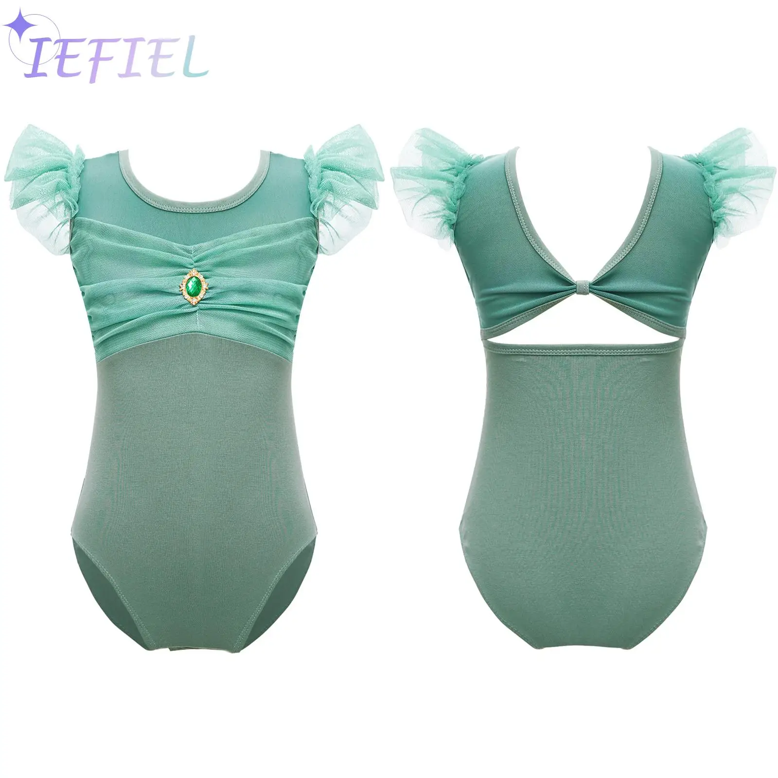 Girls Athletic Activewear Rhythmic Gymnastics Jumpsuit One-piece Ballet Dance Training Leotard Kids Cutout Back Dancewear Tops
