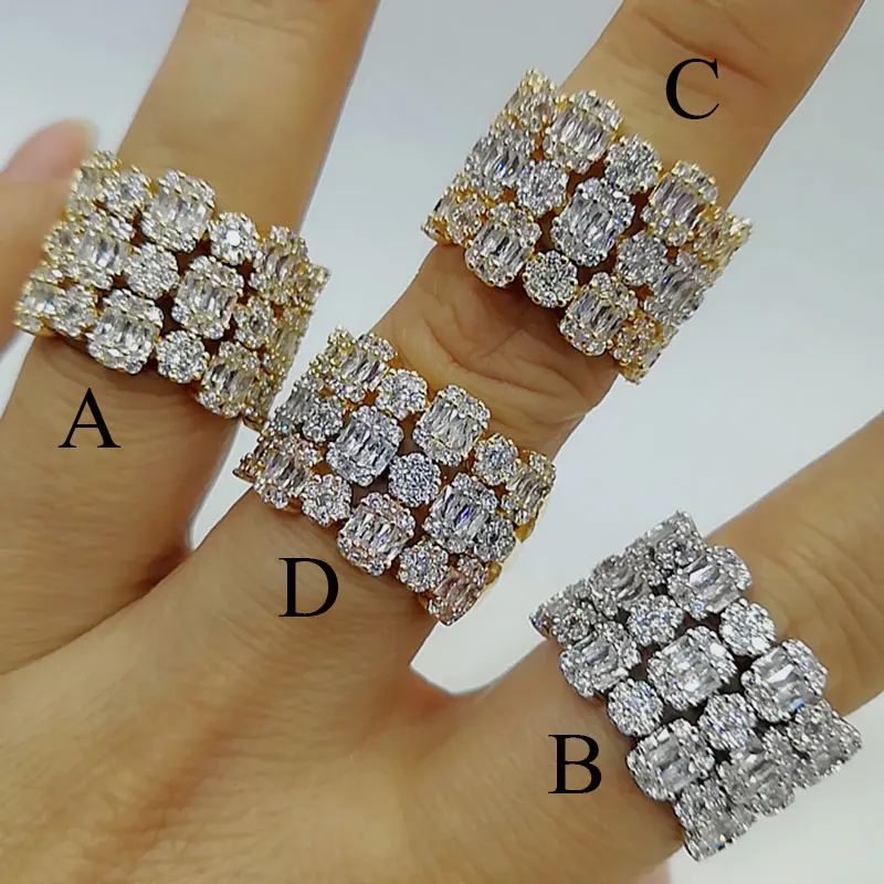 GODKI Luxury 3 Rows In 1 Bold Statement Rings with Baguette Zirconia Stone 2023 Women Engagement Party Jewelry High Quality