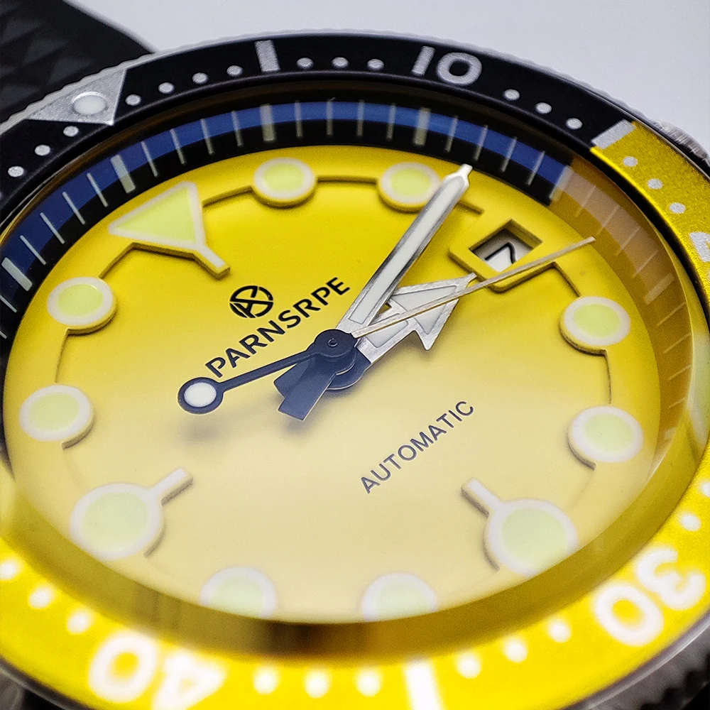 PARNSRPE Luxury Men's Watch 40mm Sapphire Glass Yellow Themed Automatic Mechanical Watch Japan NH35A with Luminous Aseptic Dial