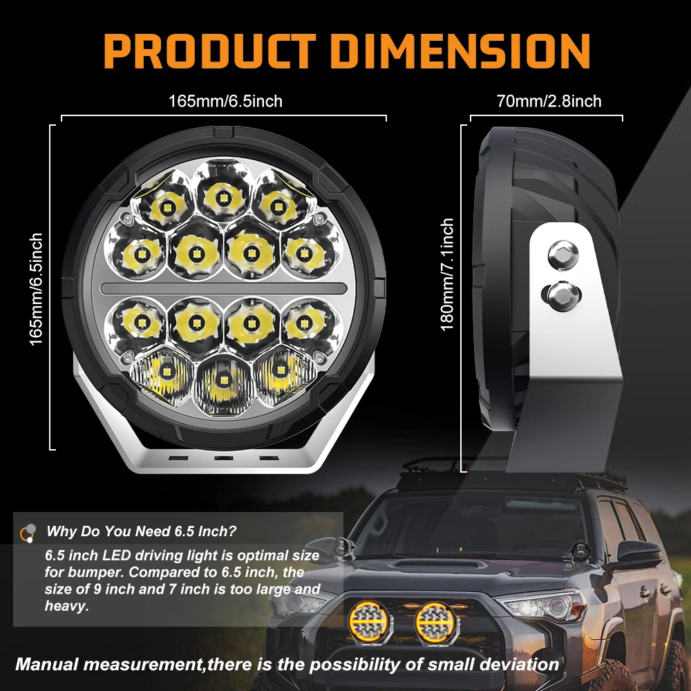 CO LIGHT 6.5" Round LED Offroad Lights 60000LM LED Driving Lights White Amber DRL Spot Flood Combo for Trucks Car 4x4 Pickups
