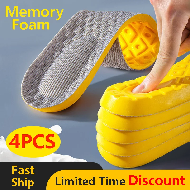 4Pcs Soft Latex Memory Foam Insoles Women Men Sport 2025 Running Foot Support Shoe Pad Breathable Orthopedic new Feet Care Insert Cushion