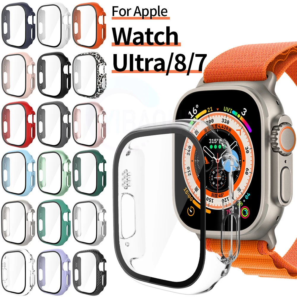 Glass+Cover For Apple Watch 8 Ultra 49mm 45mm 41mm 44mm 40mm 42mm 38mm PC Bumper Protective Case iWatch series 7 6 5 4 3 SE