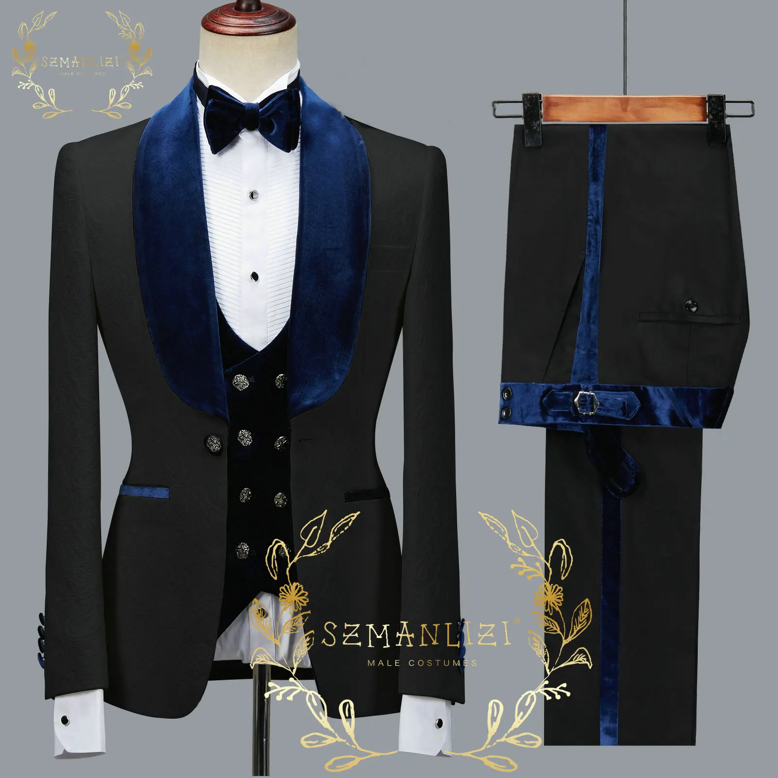 SZMANLIZI 2022 Latest new Designs Black Floral Party Blazer Men Suits 2025 Costume Homme Groom Tuxedos Wedding Terno Masculino 3 Pieces