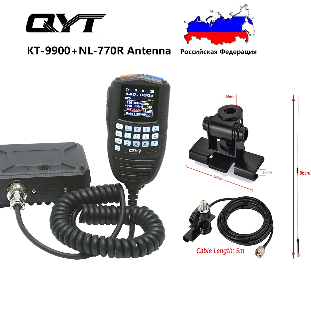 QYT KT-9900 With NL-770R Antenna VHF UHF Dual Band Mini Mobile Radio 25W Car Ham Radio Display keypad Hand Microphone