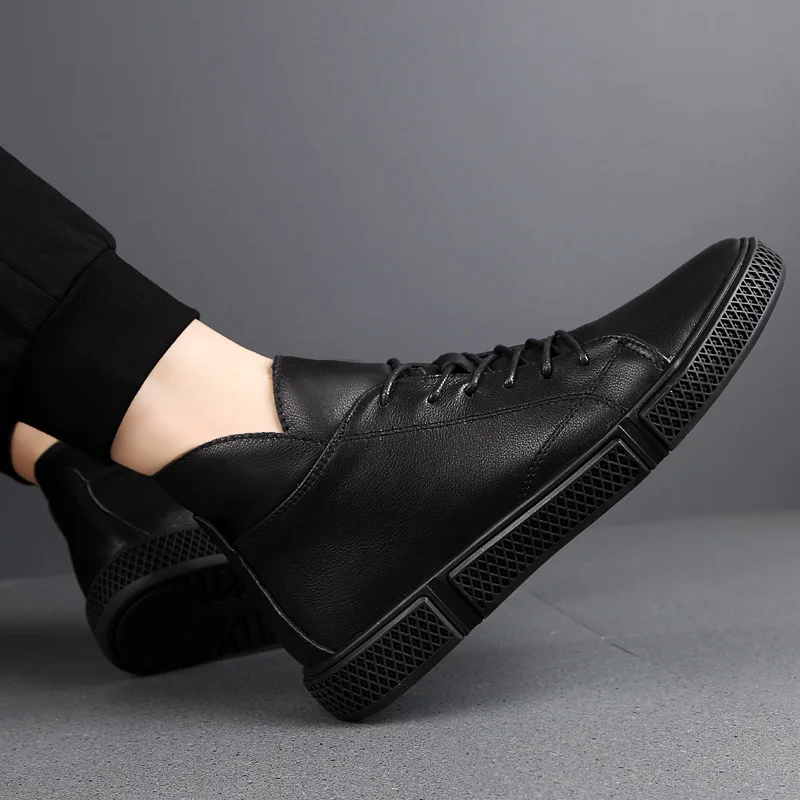 Comfortable Men's Shoes Genuine Leather Mens Outdoor Sneakers Hot Sale Lace-Up Male Ankle Boots Men Winter Plush Snow Boots