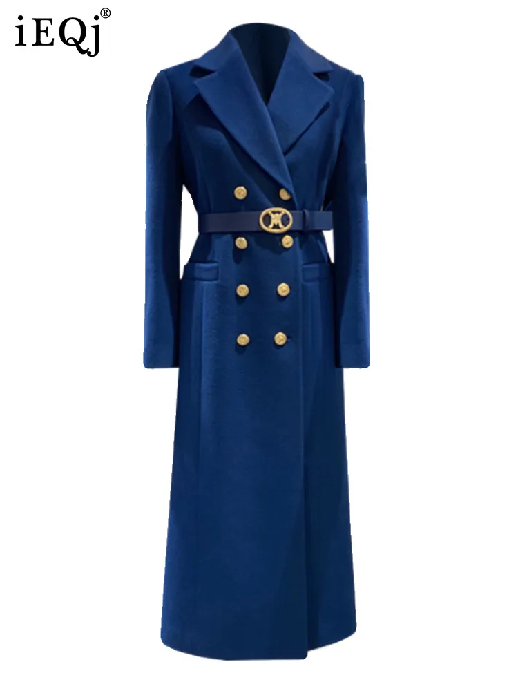 IEQJ High-end Design Double Breasted new Woolen Coat For Women Notched Neck Long Sleeve Vintage Overcoat 2023 New 2025 Clothing 3WQ8538