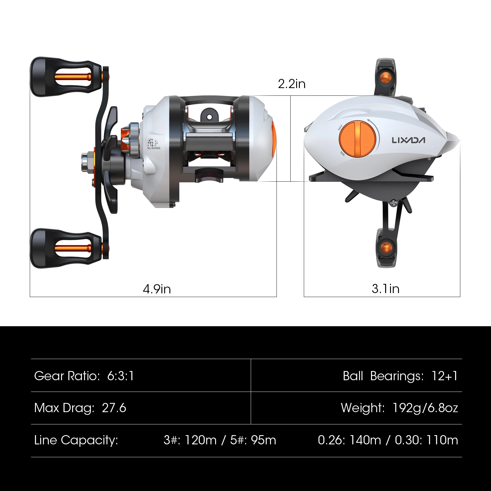 New Lixada 12+1 Ball Bearings Baitcasting Reel Fishing Fly High Speed Fishing Reel with Magnetic Brake System 6.3: 1 Gear Ratio