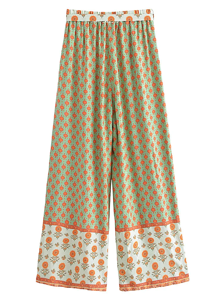 Vintage Chic new Women Floral Print Bohemian Wide Leg Pants Lady Gothic Elastic Waist Loose Rayon 2025 Boho Long Pants Oversize Trousers