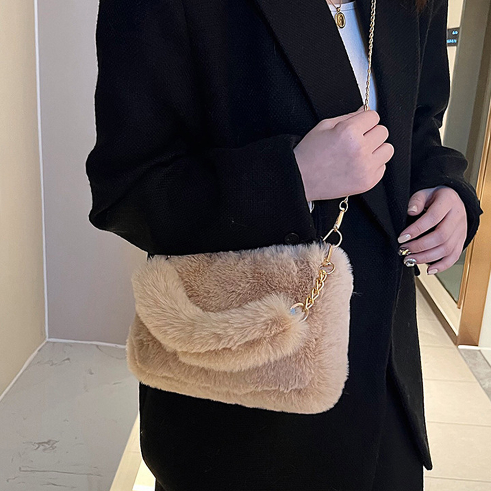 Women Plush Tote Handbag Casual Fuzzy Crossbody Bag Fluffy Shoulder Bag Chain Cute Sling Pouch Faux Fur Female Purse Furry Bolsa