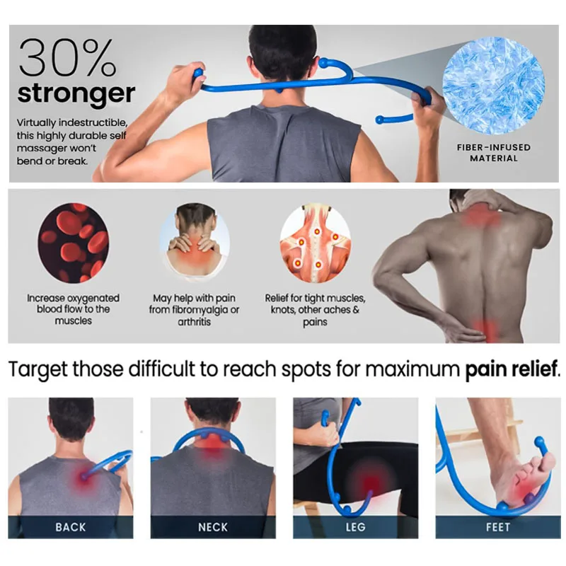 Trigger Point Self Massage Stick Hook Multifunctional Back and Neck Massager for Fibromyalgia Pain Relief Self Massage Hook Cane
