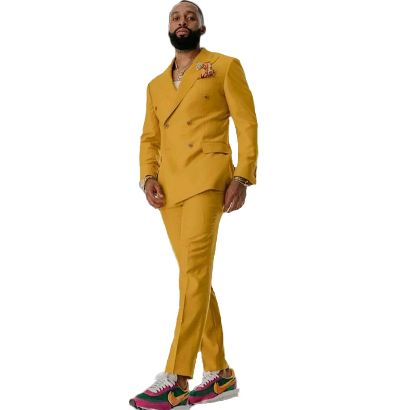 New in Men Suits for Wedding Double Breasted 2 Pieces Jacket + Pants Slim Fit Men Blazer Sets Clothing Groomsmen Suits