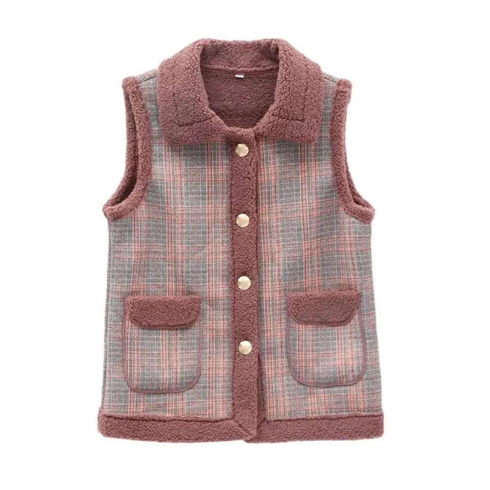 New Large Size Women s Bust Faux Lamb Hair Waistcoat Vest Autumn V neck Single breasted Solid for Mother