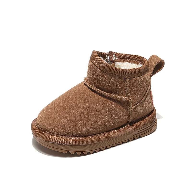 2023 New Genuine Leather Snow Boots For Kids Girls Boys Solid Suede Winter Zip Ankle Boots For 0-6years Children Woman Shoes