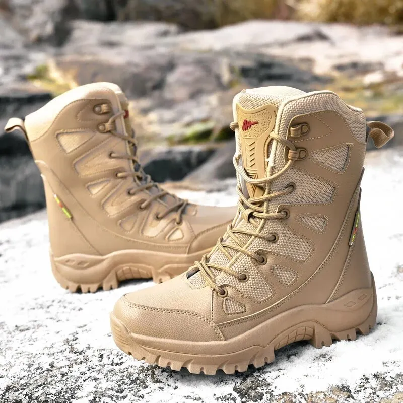 2024 new Winter New Warm Plush Snow Boots Waterproof Leather Men's 2025 Outdoor Anti Slip Work Combat Desert Motorcycle Shoes