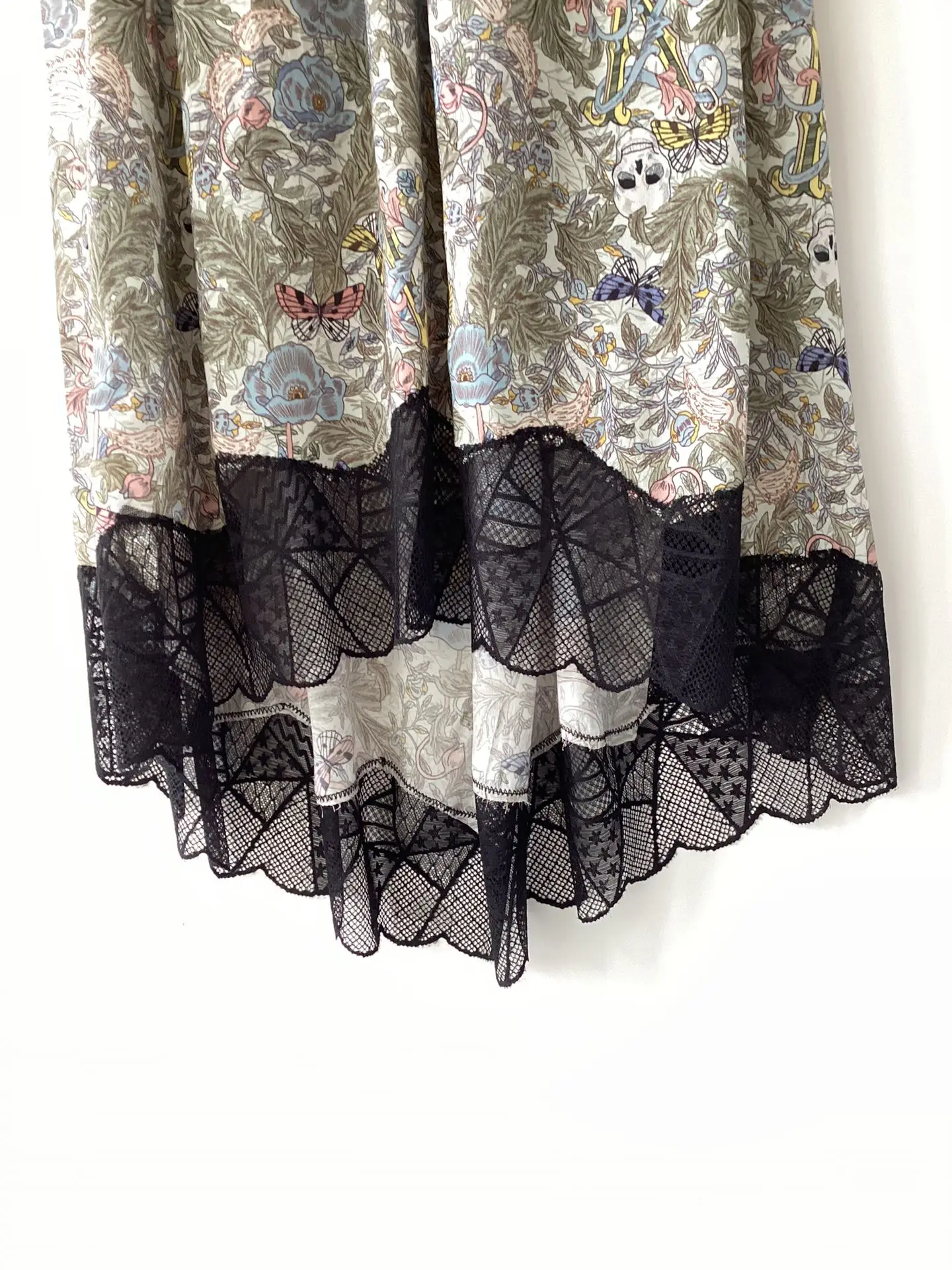 Women's Skull Floral 2025 Print Skirt Lace Trim High Waist Lady Irregular new Midi Jupe 2023 Spring Summer