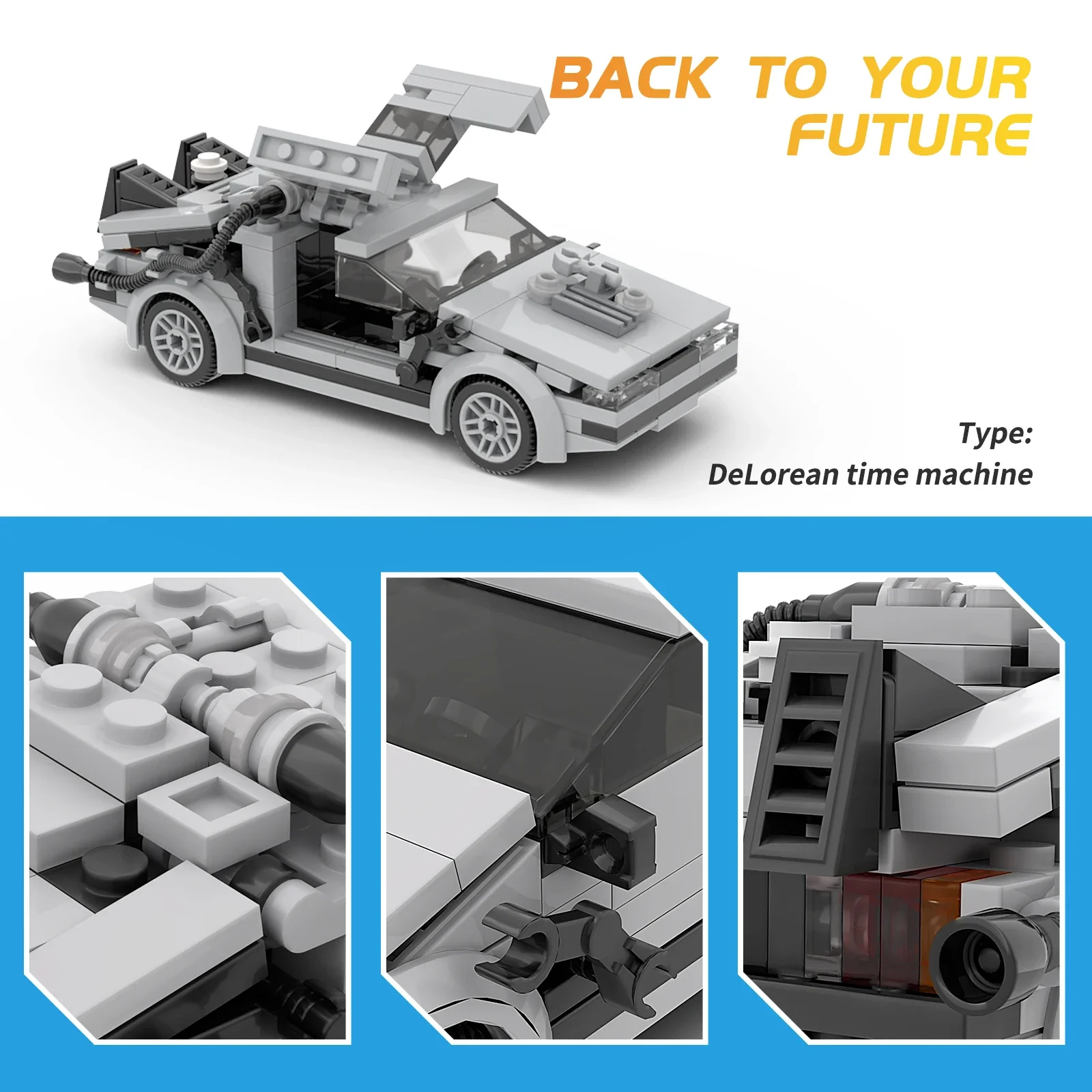 MOC 2023 New Speed Back To The Future Time Machine Car Building Blocks Set Deloreaned Vehicle Bricks Toys Children Birthday Gift
