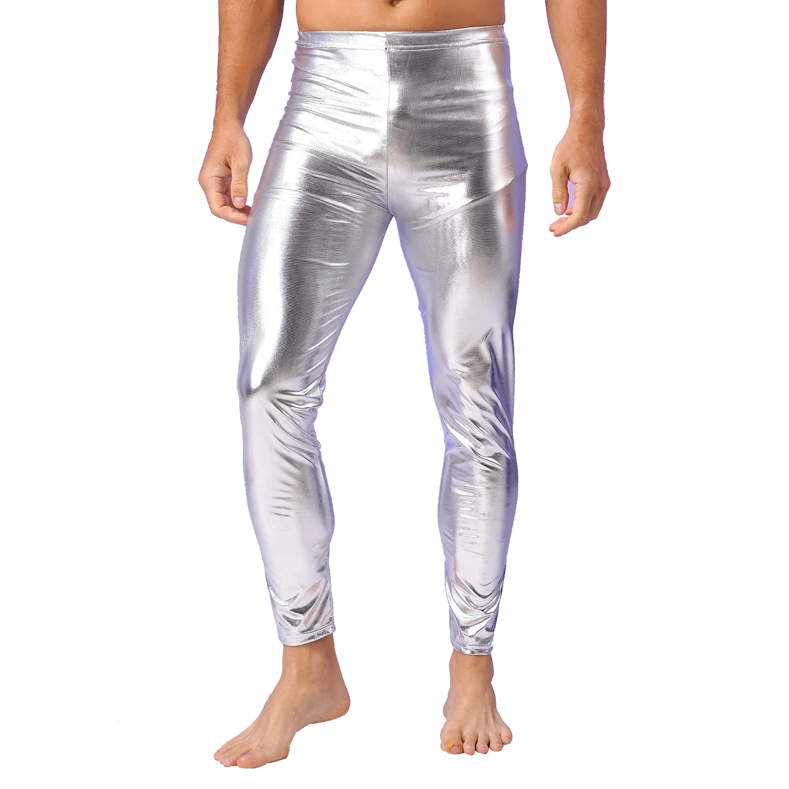 Mens Shiny Metallic 70s Disco Pants Straight Leg Trousers Halloween Costume for Rave Nightclub Party Festival Hip-Hop Dance