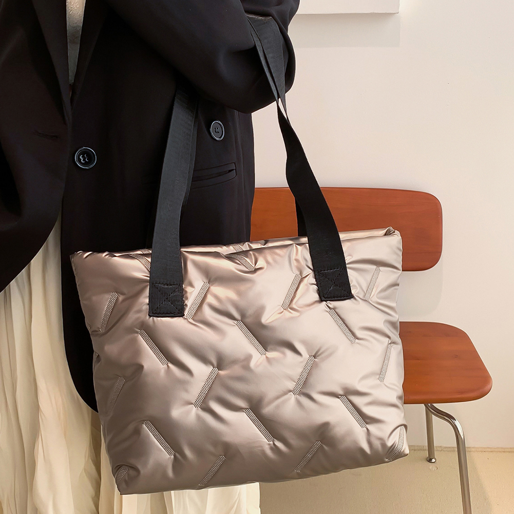 Winter Puffer Women Top-Handle Bags Quilted Solid Color Tote Bag Female Casual Outdoor Shoulder Bag Large Capacity Underarm Bags