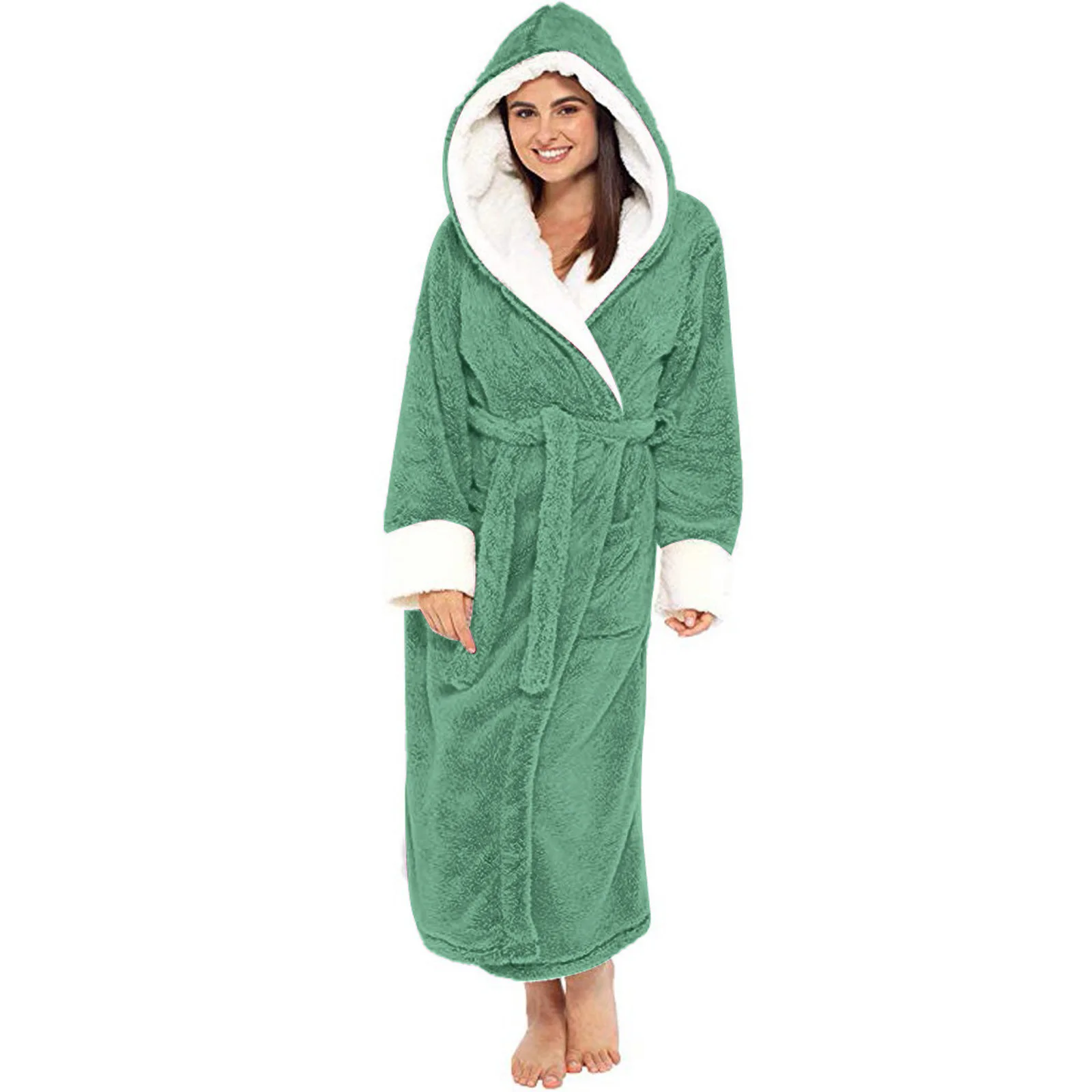 Winter Warm new Flannel Bathrobe Female Hooded Loose Thermal Long Bath Robe Kimono Dressing 2025 Gown Sleepwear Lingerie Homewear