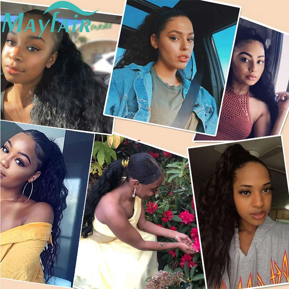 Natural Wavy Wrap Around Ponytail Human Hair Brazilian Afro Clip In Extensions For Black Women Remy Natural Color Yepei PonyTail ffb42 ea536