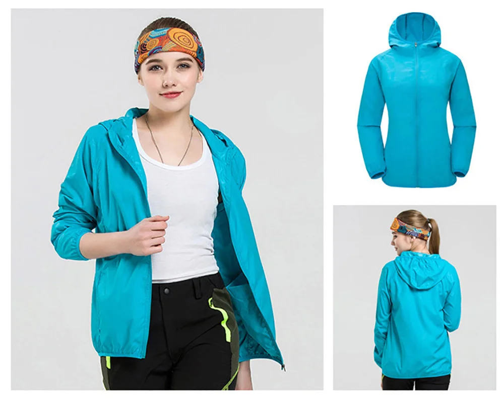 Hooded Sunbreaker Coat Women Men Windbreaker Jacket Waterproof UV Quick Dry Skin Ultra-Light Rainproof Breathable With Pocket