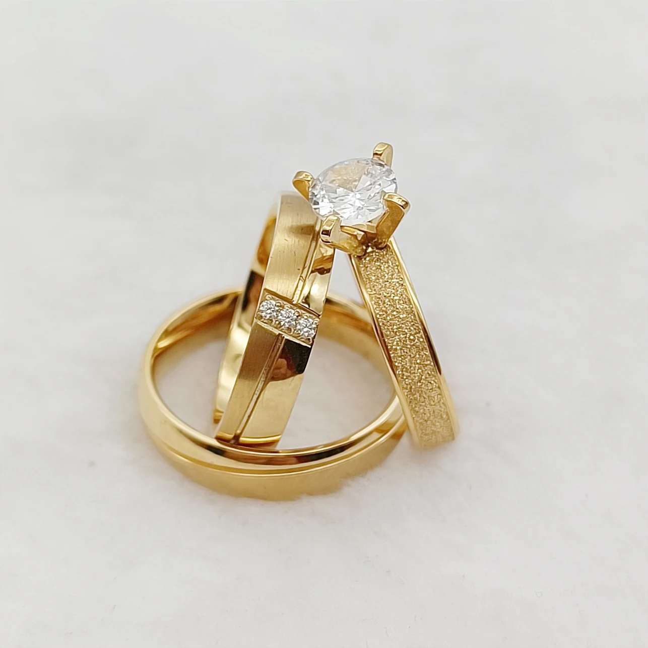 12 Year Anniversary Party Ladies 3pcs Proposal Wedding Engagement Rings Sets For Couples Handmade 14k gold plated Jewelry