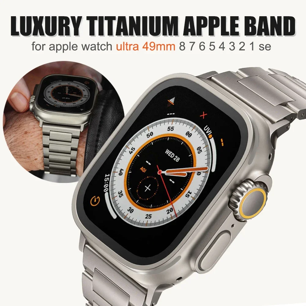 Correa de titanio para Apple Watch, banda de Metal de lujo para iWatch 9 Ultra 2, Series 9, 45mm, 41mm, 44mm, 8, 7, 6, 5, 4, 3, SE, 42mm, 40mm, 38mm