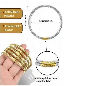 Golden Glitter Filled Jelly Bangles Bracelet- Soft Silicone Bracelet Sparkling Buddha Girl Bracelets Bangle For Women 5pcs/set