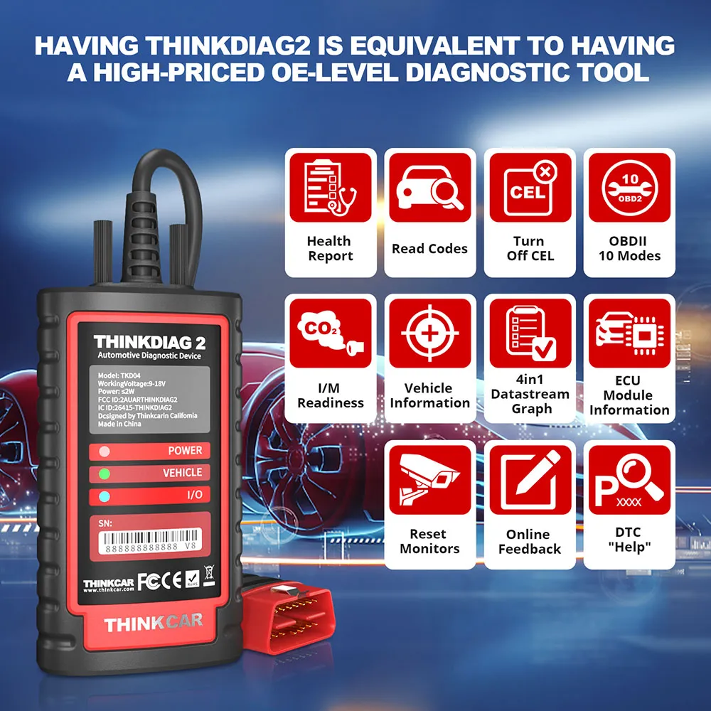 THINKCAR ThinkDiag 2 All System Full Software OBD2 Diagnostic Tool CANFD Protocol Free 15 Reset Active Test ECU Coding Scanner