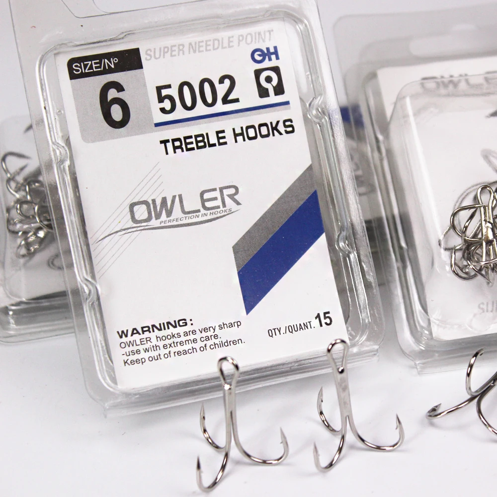 new 15pcs/box 5002 Treble hooks Sier Size 1/2/4/6/8/10/12/14# Bait Fishing Tackle 2025 Round Bend For Pike Bass