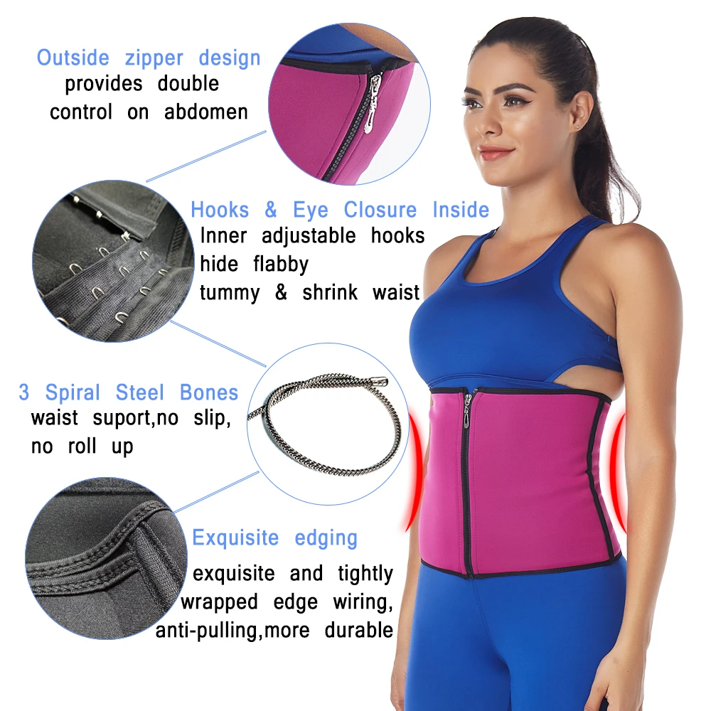 Velssut Women Waist Trainer for Weight Loss Sauna Belt Zipper Belly Band Corset Fas Slimming Girdle Strap Neoprene Body Shaper