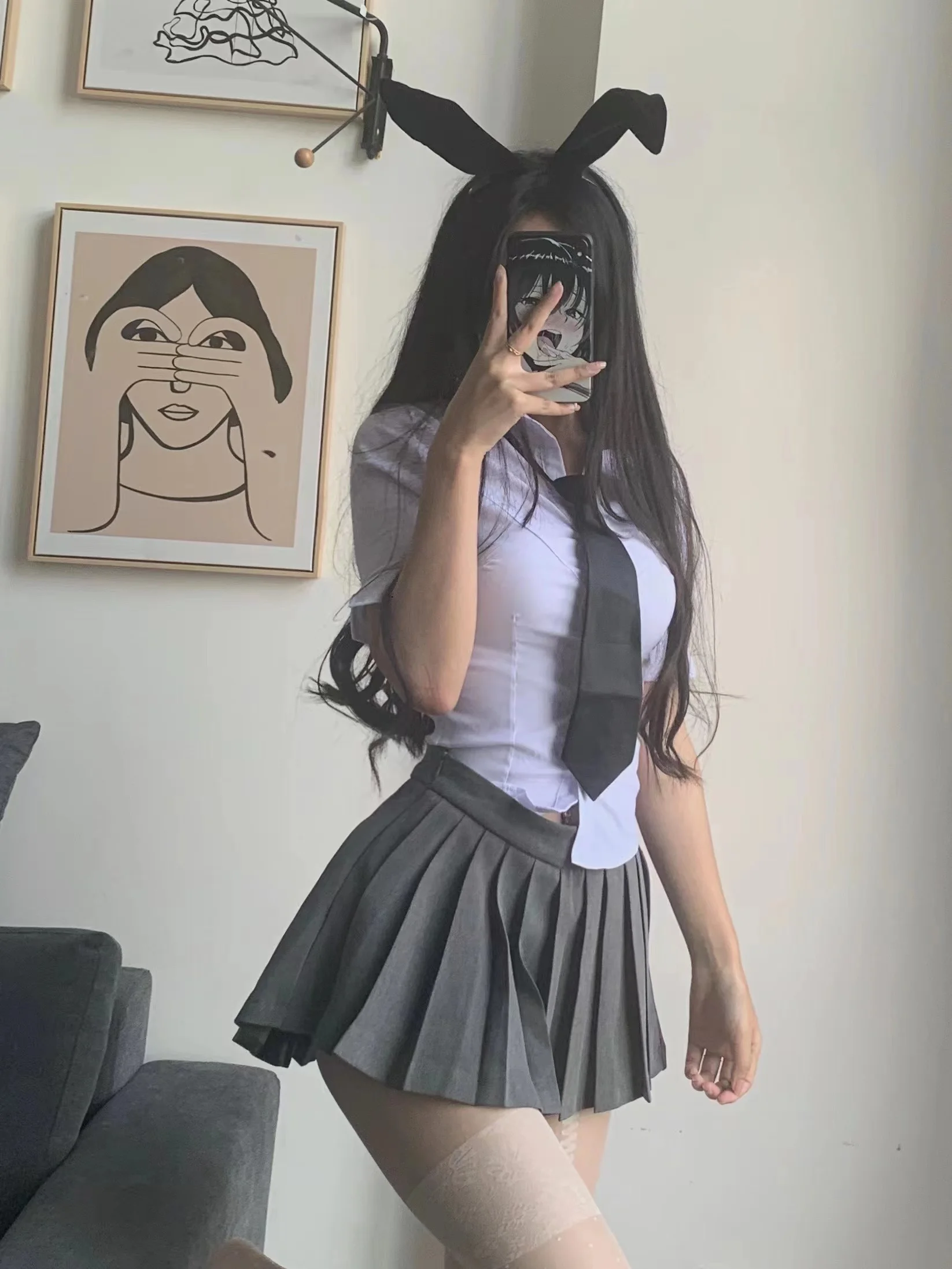 Spicy Girl new Uniform Suit Student Daily Japanese JK Uniform 2025 Set Women Long Sleeved Slim White Shirt Mini Pleated Skirt Summer