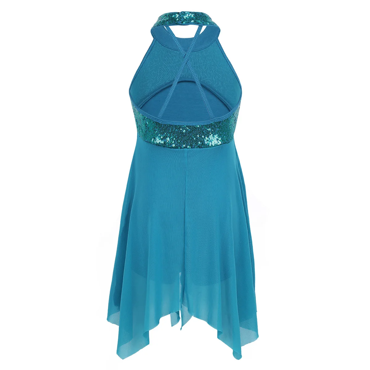 Sequined Halterneck Kids Girls Criss Cross Back Ballet Leotard Lyrical Modern Contemporary Ballroom Dance Dress smile