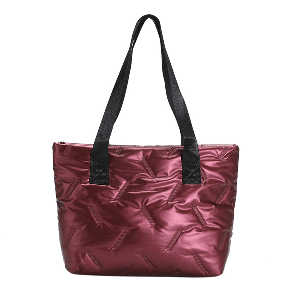 Women Quilted Bag Large Capacity Puffer Casual Bag Solid Color Soft Lightweight Shiny for Female Outdoor Shopping