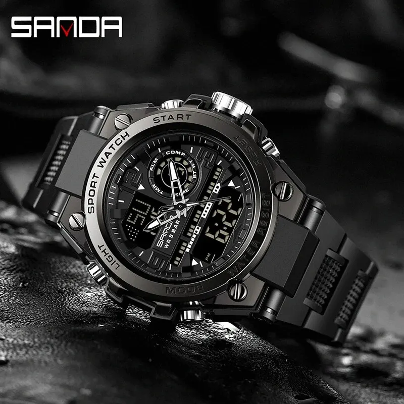 Brand Top 2024 SANDA Men's Watches 5ATM Waterproof Sport Military Wristwatch Quartz Watch for Men Clock Relogio Masculino smile
